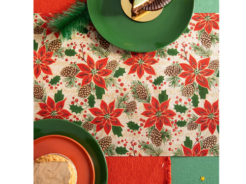 Dekoracja bieżnik na stół Gwiazda betlejemska - 28 cm x 275 cm - 1 szt.