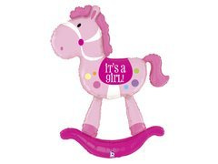 Balon foliowy Konik na biegunach It's a Girl - 150 cm - 1 szt.