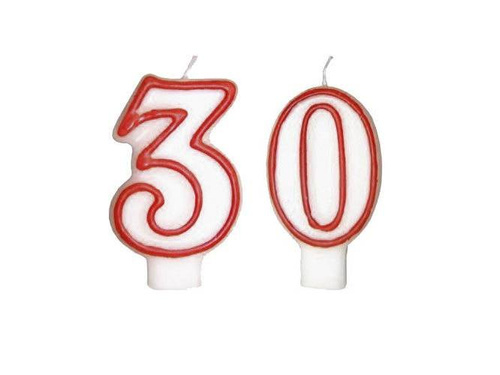 Świeczki cyferki z czerwoną obwódką - 30 - trzydziestka - 2 szt.