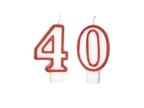 Świeczki cyferki z czerwoną obwódką - 40 - czterdziestka - 2 szt.