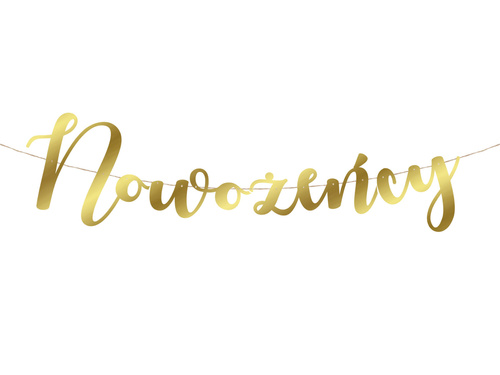 Baner z napisem Nowożeńcy złoty - 90 cm - 1 szt.