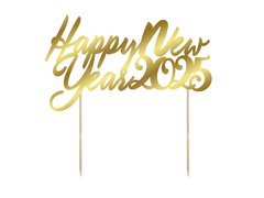 Topper papierowy złoty na tort Happy New Year 2025
