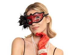 Maska karnawałowa z kwiatem - czerwona - 1 szt.