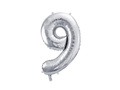 Balon foliowy cyfra 9 srebrna - 72 cm - 1 szt.
