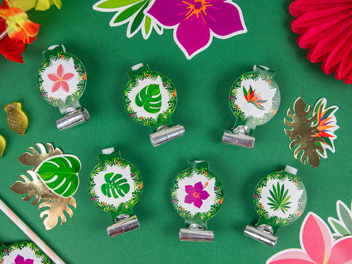 Gwizdki trąbki rozwijane Hawaii Party - 6 szt