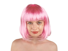 Peruka z grzywką jasny róż - 1 szt.
