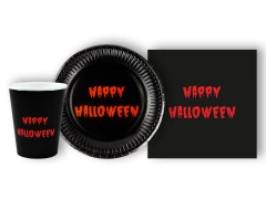 Zestaw kubeczki + serwetki + talerzyki papierowe halloweenowe Krwawe Halloween - 44 szt.