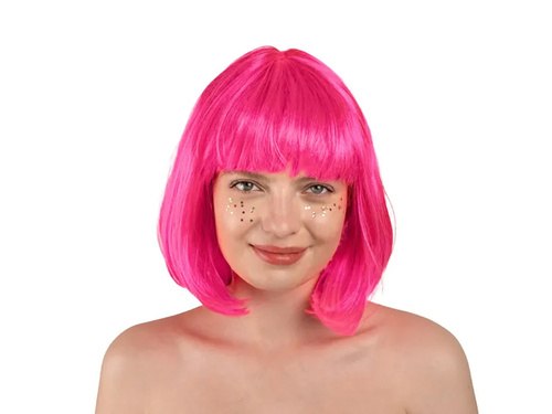 Peruka z grzywką neonowa różowa - 1 szt.