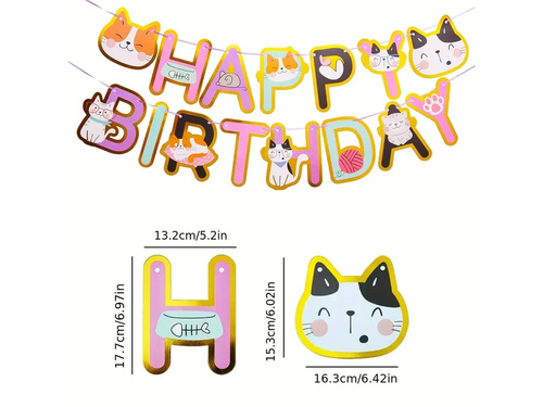 Baner Happy Birthday Kotki - 5 m - 1 szt.