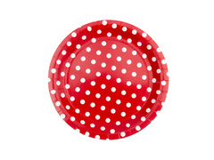 Talerzyki papierowe czerwone w białe kropki - 23 cm - 6 szt.