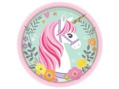 Talerzyki papierowe na urodziny Magiczny Jednorożec - 18 cm - 8 szt.