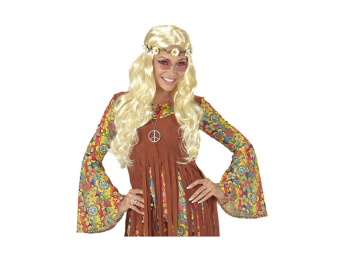 Blond peruka hipis z opaską w stokrotki