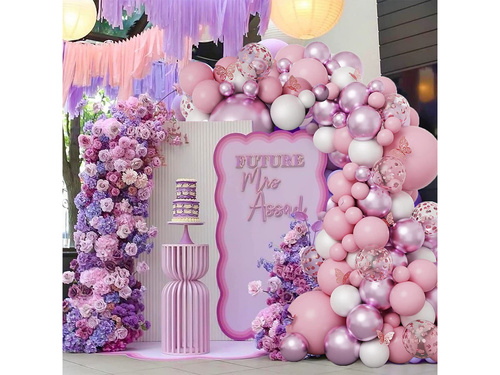 Zestaw balonów do girlandy balonowej różowo-fioletowy - 124 szt.