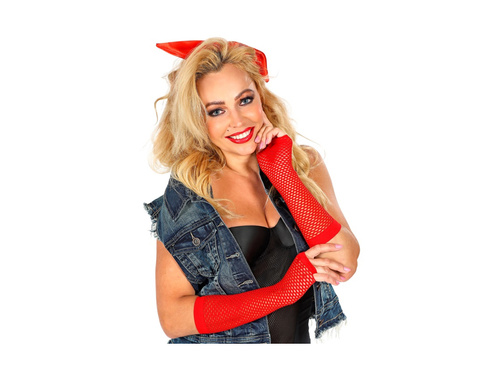 Czerwone siateczkowe rękawiczki bez palców 33 cm