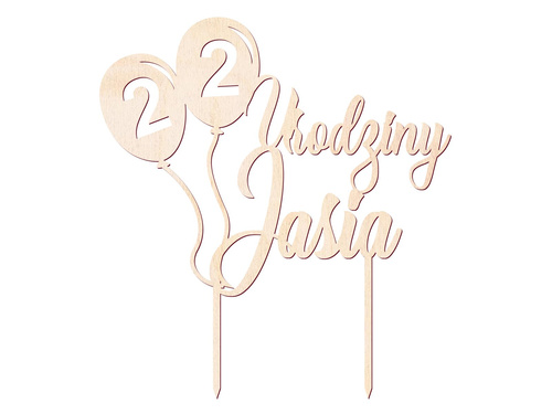 Topper drewniany na tort personalizowany Baloniki - 1 szt.