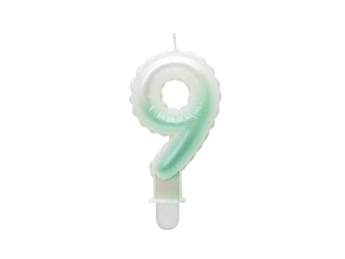 Świeczka cyferka perłowa biało-zielona - 9 - dziewięć