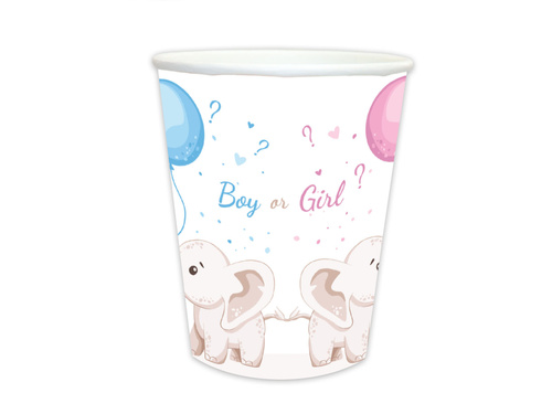Kubeczki papierowe na Gender Reveal Girl or Boy? - 250 ml - 6 szt.