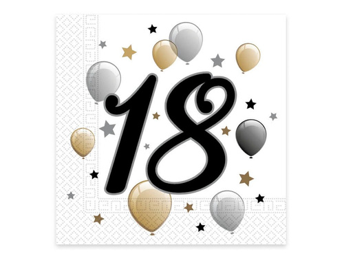 Zestaw kubeczki + talerzyki + serwetki papierowe na 18-ste urodziny - 36 szt.