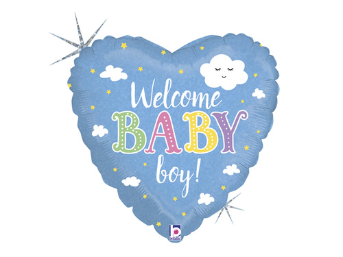 Balon foliowy Serce Welcome Baby Boy niebieski - 46 cm - 1 szt.