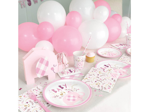 Talerzyki papierowe na urodziny lub baby shower Słonik różowy - 23 cm - 8 szt.