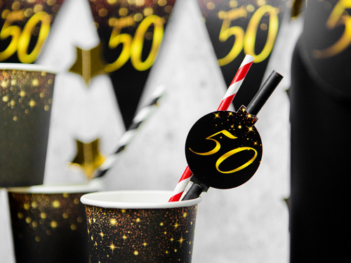 Słomki czarne Sparkling na pięćdziesiąte urodziny - 6 szt.