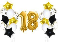 Zestaw balonów na osiemnastkę złoto-czarny - 21 szt.