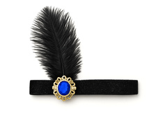 Opaska z piórem Retro czarna brokatowa - 1 szt.