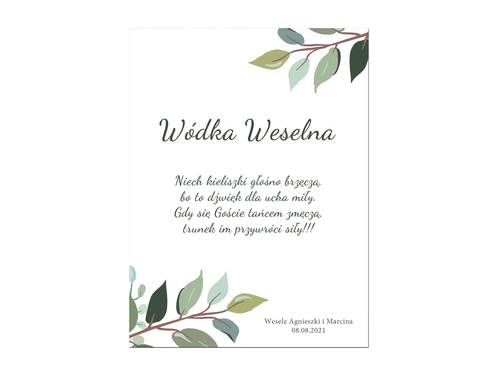 Etykiety personalizowane na butelkę z Wódką Weselną - 9 szt.