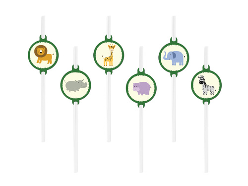 Słomki urodzinowe Safari - 6 szt.
