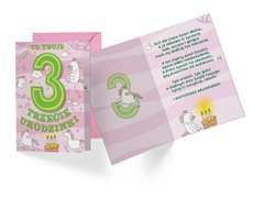 Kartka urodzinowa z kopertą na trzecie urodziny Jednorożec - 1 szt.