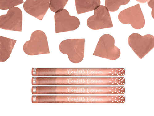 Tuba strzelająca, metaliczne serca, złoty róż, 60 cm, 4 szt.