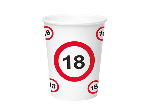 Kubeczki papierowe na urodziny Znak zakazu 18tka - 250 ml - 8 szt.