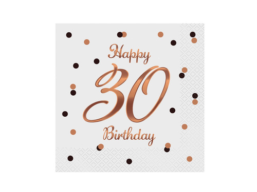 Serwetki na trzydzieste urodziny białe - 33 cm - 20 szt.