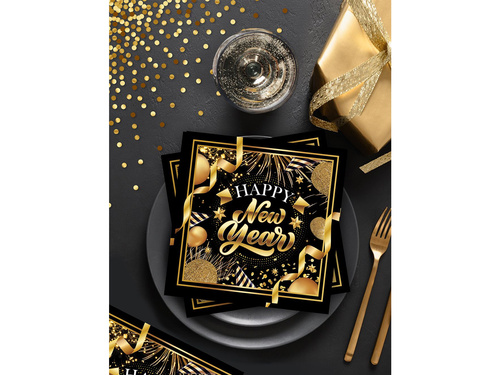 Serwetki Happy New Year czarne - 33 cm - 20 szt.