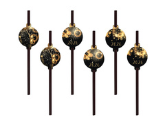 Słomki czarne na Sylwestra - 6 szt.