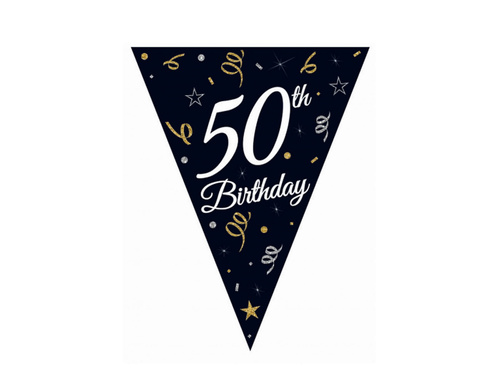 Baner flagi czarny z napisem 50th Birthday - 270 cm - 1 szt.