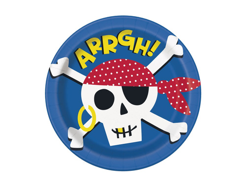 Talerzyki papierowe urodzinowe Ahoy Piraci - 23 cm - 8 szt.