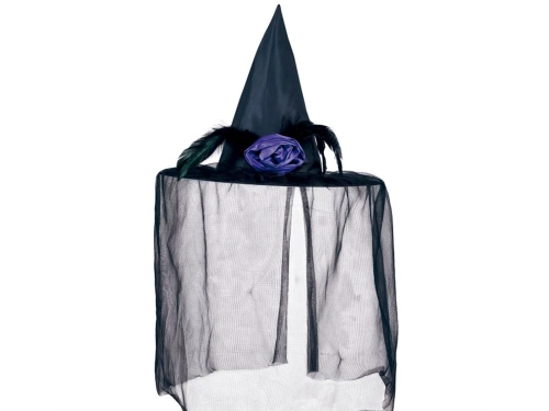 Kapelusz czarownicy czarny z woalem na Halloween - 1 szt.
