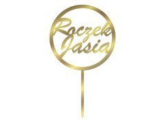 Topper z lustrzanej pleksi złoty na tort na roczek - personalizowany