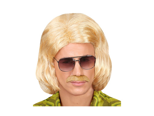 Blond peruka Dandy z lat 70. z wąsami