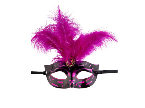 Maska karnawałowa z różowymi piórami
