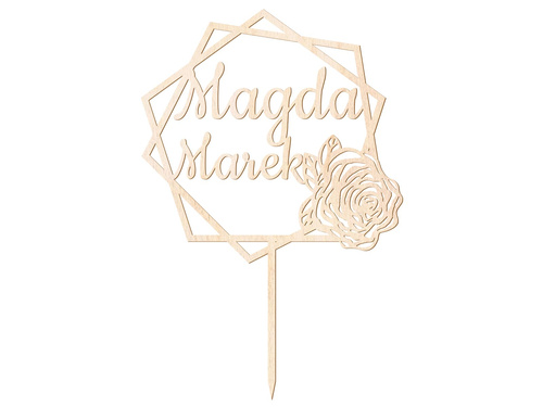 Topper drewniany na tort personalizowany na wesele - 18 cm