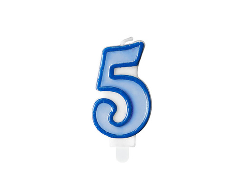Świeczka cyferka piątka 5 błękitna - 1 szt.