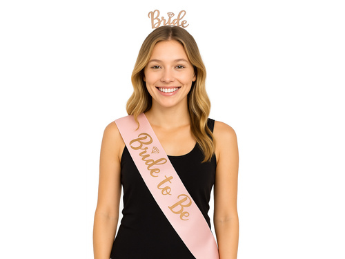 Zestaw szarfa rose gold z opaską Bride to Be - 1 szt.