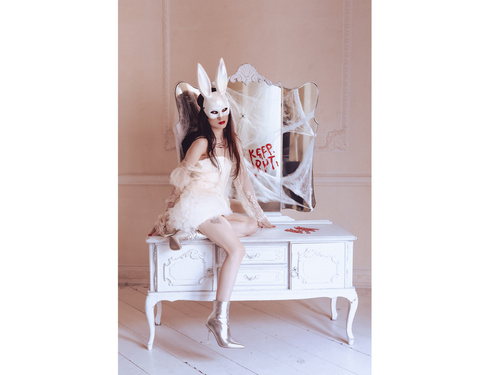 Maska Uszy Królika - biała - 16.5x34cm - 1 szt.