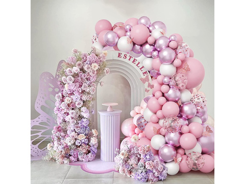 Zestaw balonów do girlandy balonowej różowo-fioletowy - 124 szt.