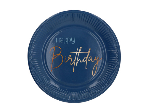 Talerzyki urodzinowe granatowe Happy Birthday - 23 cm - 8 szt.
