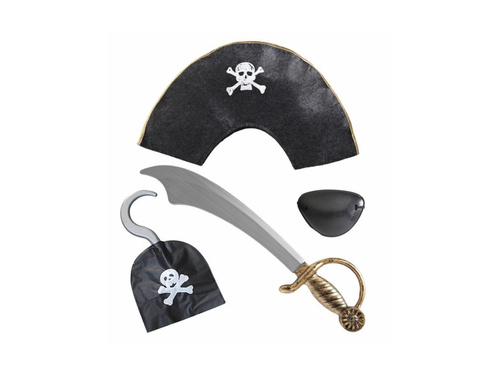 Zestaw pirata - miecz, czapka, opaska na oko, hak