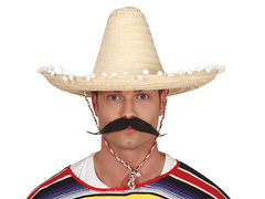 Sombrero meksykańskie słomkowe z pomponikami - 45 cm - 1 szt.