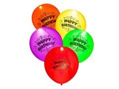 Balony lateksowe świecące mix kolorów Happy Birthday - 23 cm - 5 szt.